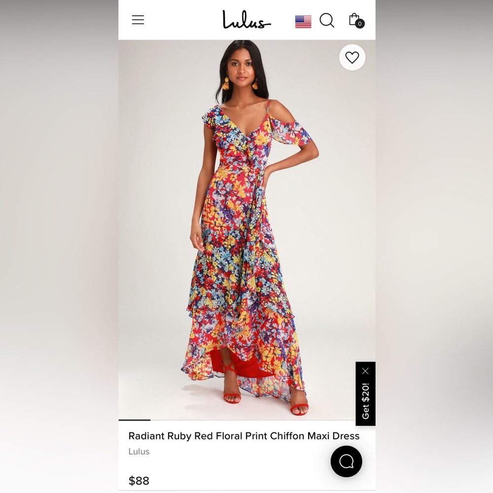 Radiant Ruby red floral print chiffon maxi